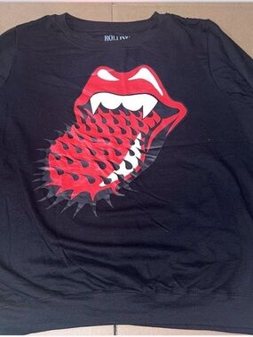 the Rolling Stones Black Sweatshirt with Red & White Tongue Graphic